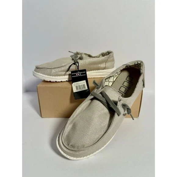 Hey Dude Wendy Sparkle Linen Shoes Women Sz  9 EU 40 Slip On Casual Comfort NWT
