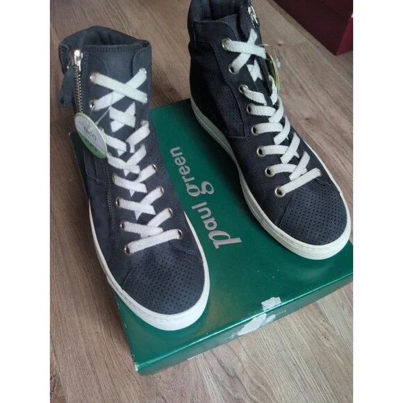 Paul Green Mac High Top Navy Suede Sneakers Womens 7 Lightweight Comfort