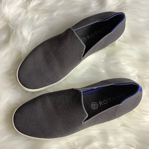 Rothy's Slip-On Flats in Charcoal Gray with Blue Trim