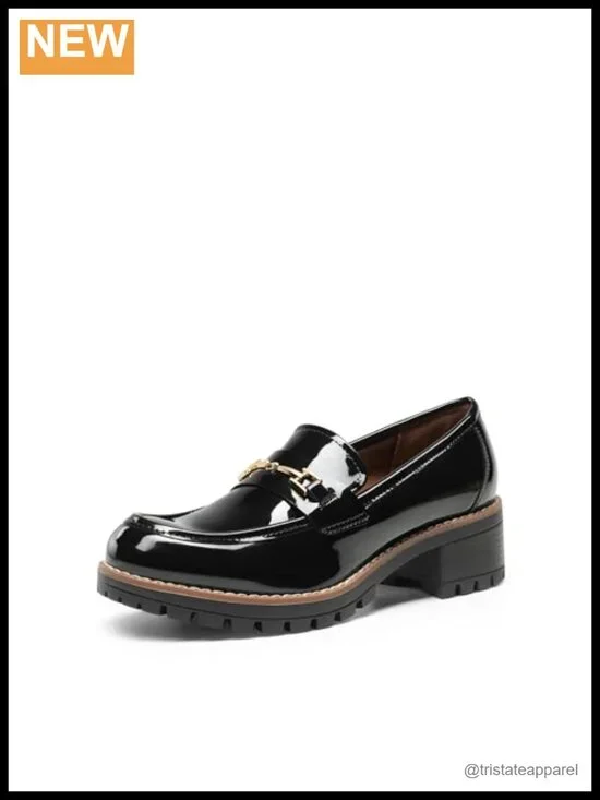 Chunky Platform Loafers, Slip-On Dressy Business Casual Shoes, Faux Leather