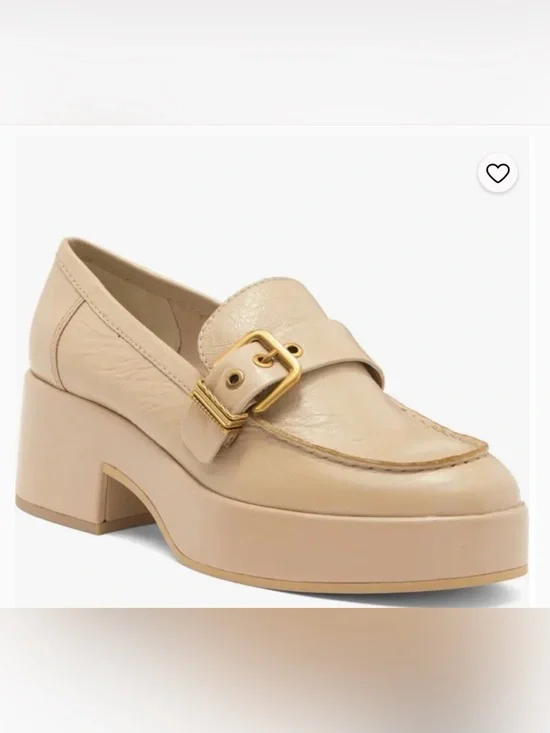 Dolce Vita, Size 9 Beige Leather Platform Loafer with Gold Buckle