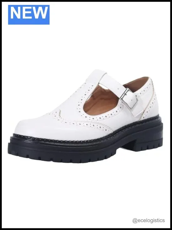 T-Strap Platform Mary Jane Shoes, Round Toe Flats, Non-Slip Oxfords for Work,