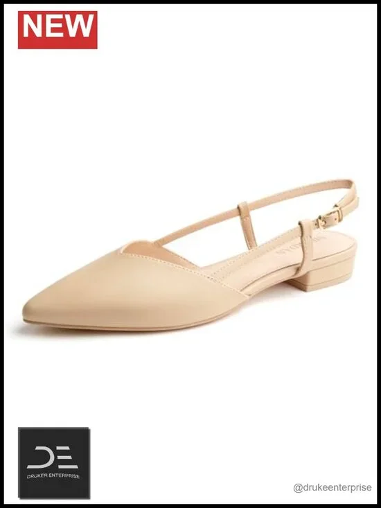 Slingback Flats for Women Closed Pointed Toe Buckle Strap Dress Shoes Ballet