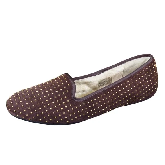 UGG Alloway Womens Loafer Flat Size 9.5 Comfort Brown Studded Suede Slipper