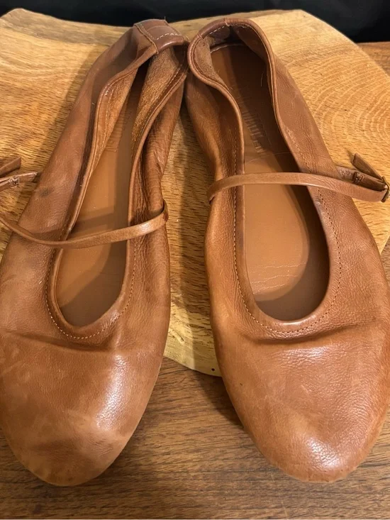 Steve Madden Soft Brown Leather Mary Jane Ballet Flats Buckle Strap Sz 9