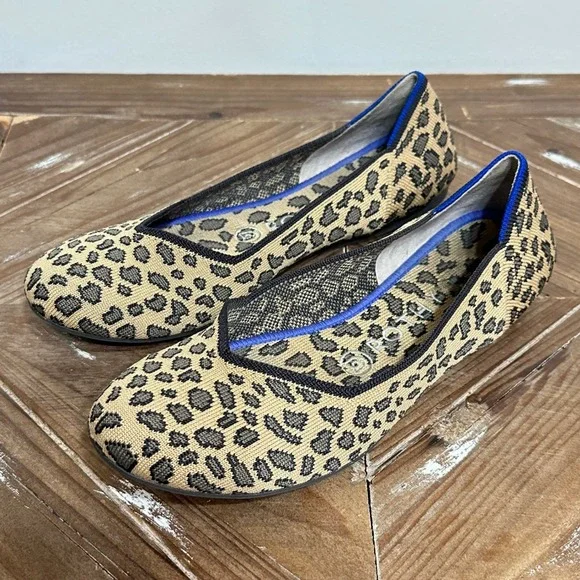 Rothys The Point Leopard Print Flats Wildcat Tan Brown Size 7.5 Travel Shoes