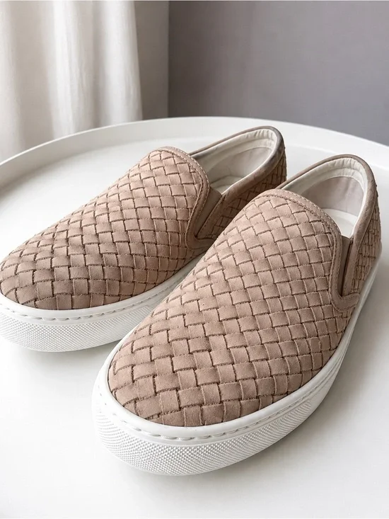 Woven Slip-On Loafers in Taupe