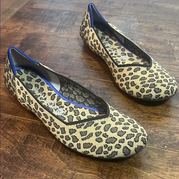 Rothy's Spotted Leopard Print Flats with Blue Accent, size 10
