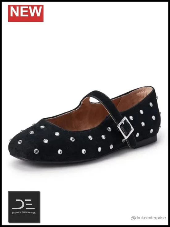 Faux Suede Velvet Mary Jane Ballet Flat with Buckle Strap