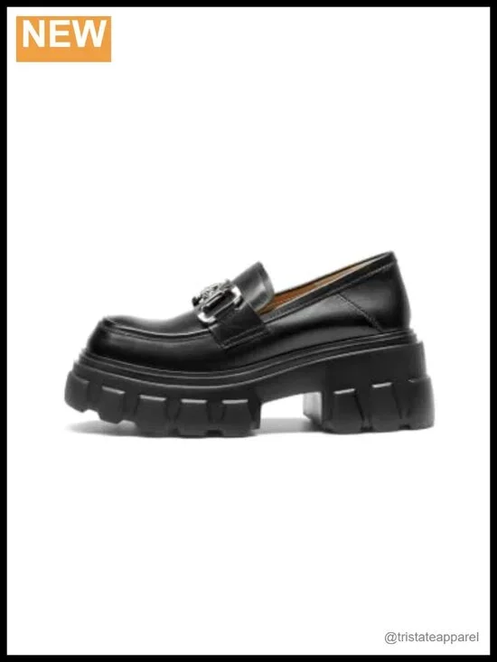 Genuine Calfskin Chunky Platform Loafers Women Non-Slip Business Casual