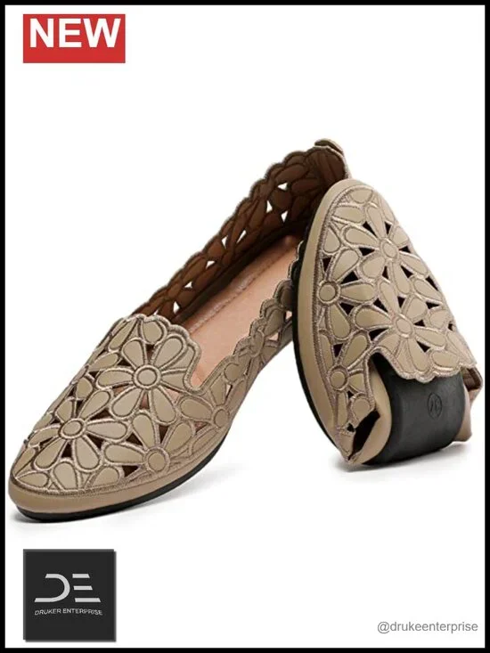 Women's Floral Ballet Flats Slip On Dress Shoes PU Leather Round Toe Casual