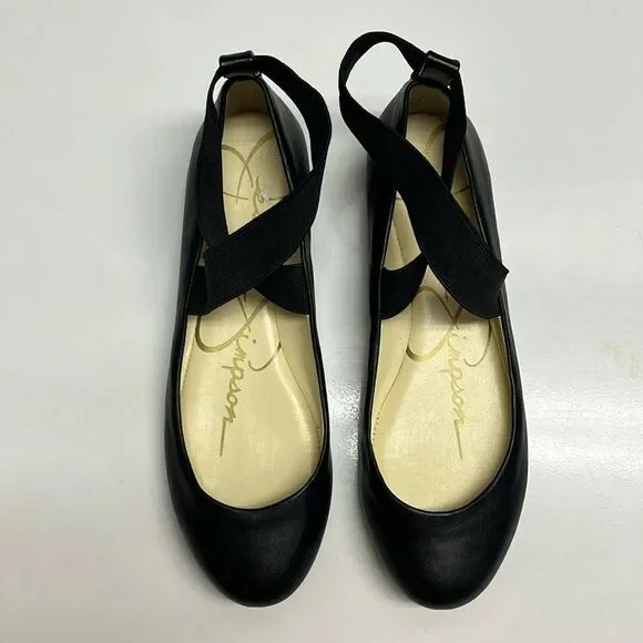 Jessica Simpson Black Criss Cross Ankle Ballet Rounded Toe Flats- 6.5M