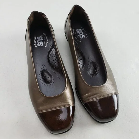 SAS Coco Slip On Loafer Shoe Women 6.5 Brown Patent Leather Comfort Flat Tripad