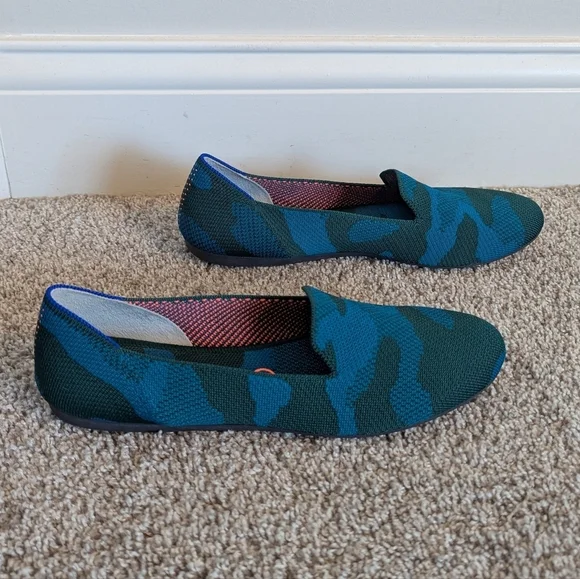 Rothy's The Loafer Retired Teal Camo Slip On Like New sz 10