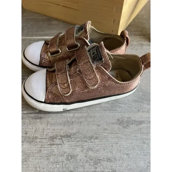 Converse All Star Toddler Girls Glitter Pink Low Top Easy On Sneakers Shoes 10