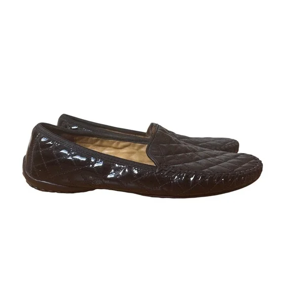 Robert Zur Loafers‎ Women Black Quilted Leather Patent Driving Mocs SIZE 8