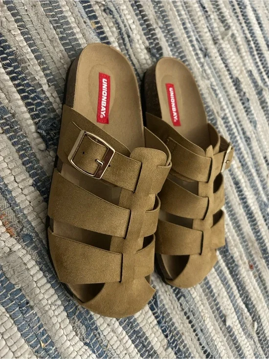 UNIONBAY Tan Suede Buckle Slide Sandals