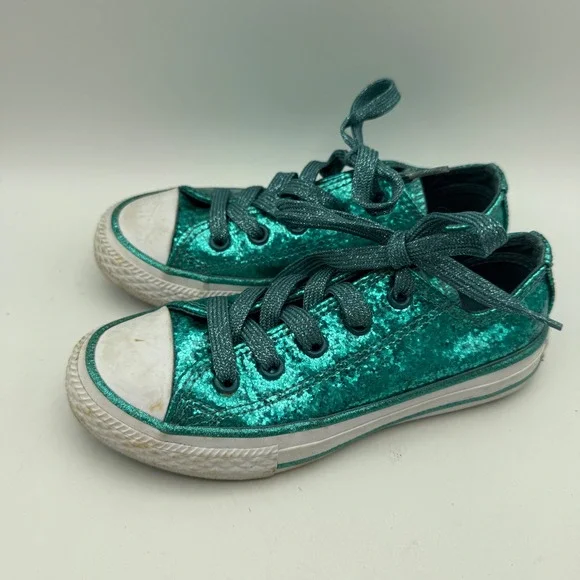 Converse Chuck Taylor Sneakers Kids Size 12 Teal Glitter Low Top 364814C