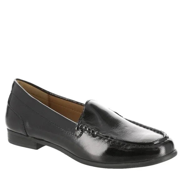 Array Katie Loafers Black Patent Leather Round Moc Toe Women 8.5 WIDE NEW