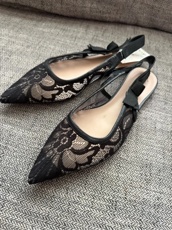 NEW Size 8 Black Lace Bow Pointed Slingback Flats a new day Target memory foam