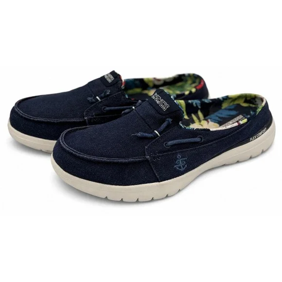 Skechers On-The-GO Flex Saltwater Women's Size 9 Navy Canvas Boat Shoes 136496