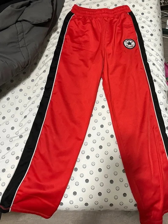 Converse Red Kids Sweatpants with Black Side Panels