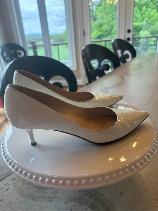 Jimmy Choo White Patent Leather Pointed-Toe Kitten Heels