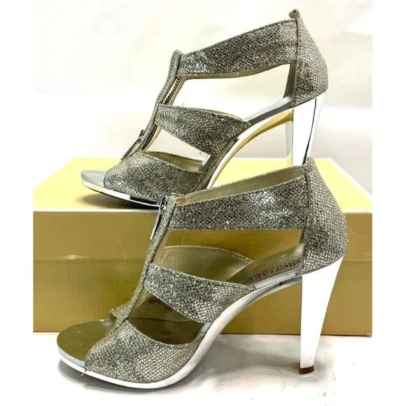 Michael Kors Silver Berkley T-Strap Sandals Size 6.5M
