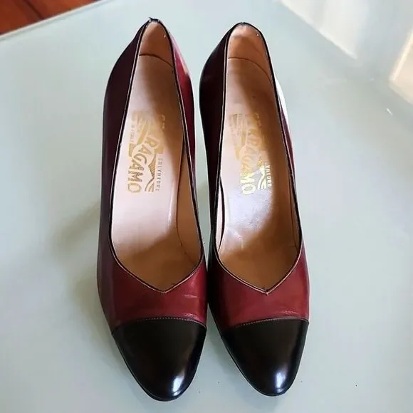 Ferragamo Leather Heels Quiet Luxury Retro Elegance Size 7