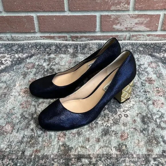 Karl Lagerfeld Paris Kole Pumps Navy Blue Shimmer Block Heel / Women's Size 8