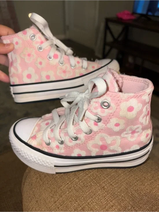 Converse Pink and White Floral High-Top Sneakers for Kids
