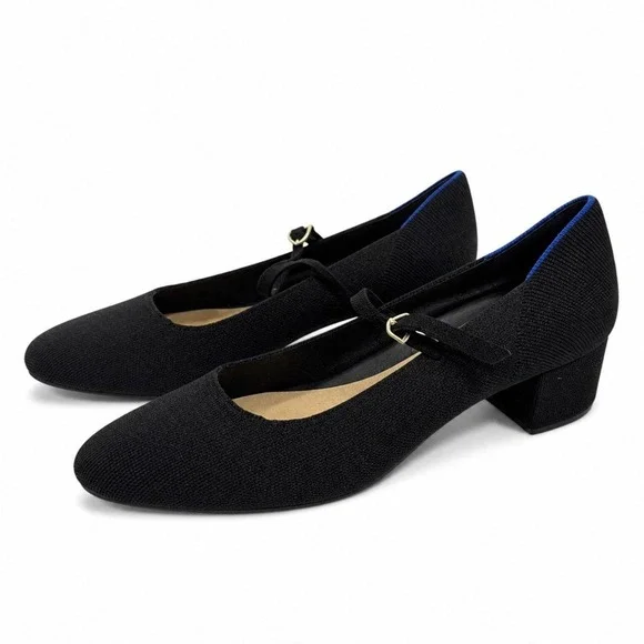 Rothys Womens 13 Black Mary Jane Block Heel Shoes Washable Sustainable Preppy