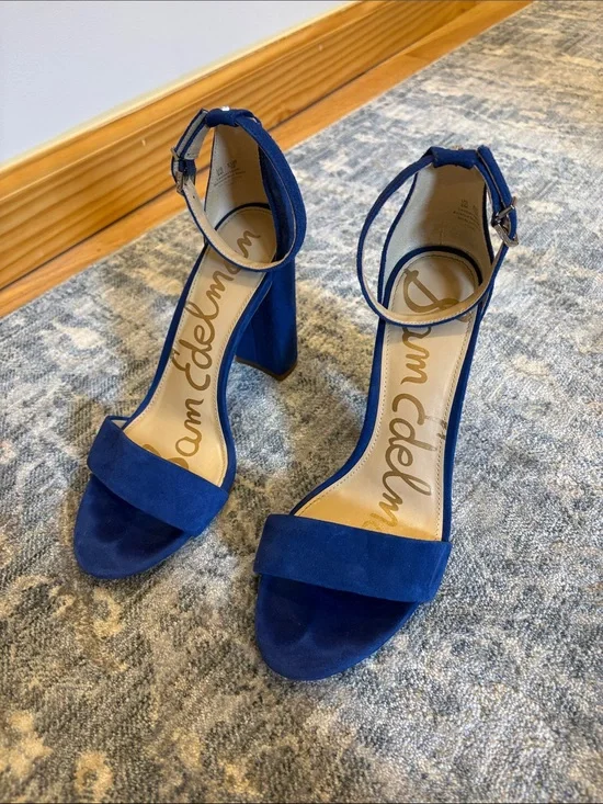 Sam Edelman Cobalt Suede Ankle-Strap Block Heels