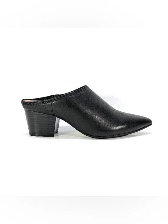 Clarks Ellanie Pace Womens 6.5 Black Leather Point Toe Slip On Block Heel Pumps