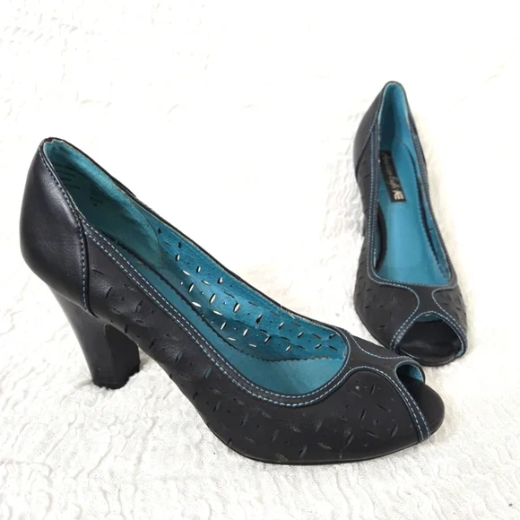 Women's Black Sz 9.5 High Heels pumps cut‎ out design Peep Toe Officecore