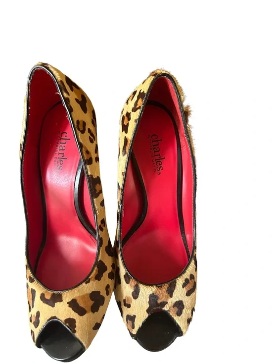 Charles by Charles David Leopard Animal Print Calf Hair Peep Toe Stiletto Heels