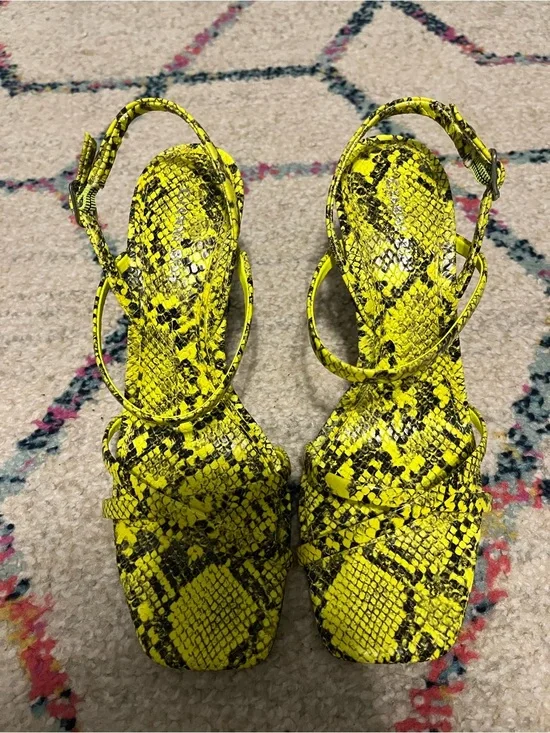 Gianni Bini Yellow Snake-Print Strappy Heels
