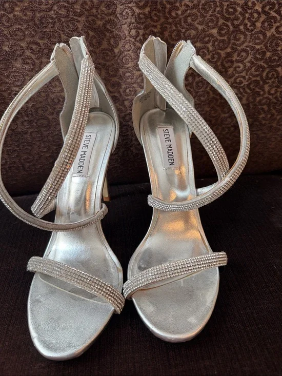 Steve Madden Silver Rhinestone Strappy Heels