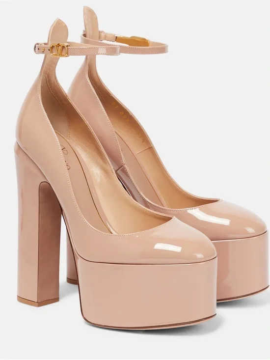 Valentino Tan-Go Patent Nude Platform Pumps - Size 9