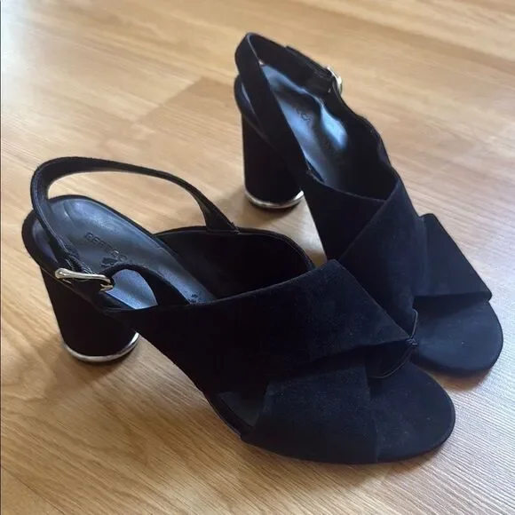 Rebecca Minkoff Heels Sandals Black Suede Slingback Aaiden Size 8