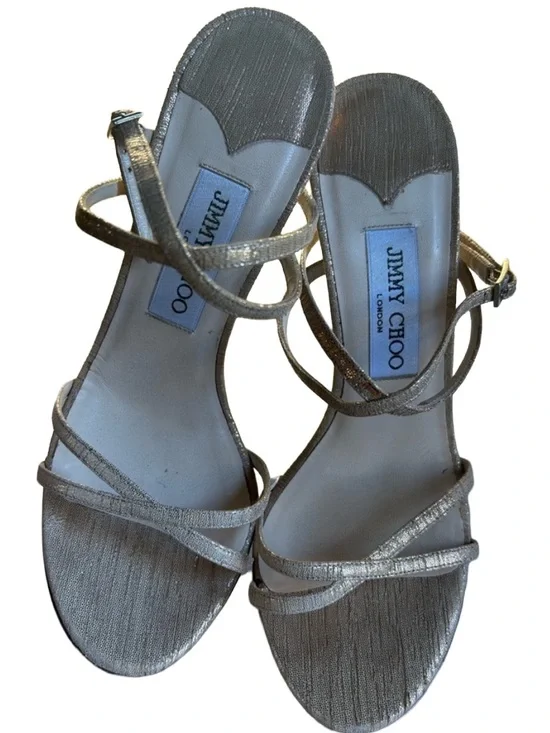 Jimmy Choo Metallic Gold Strappy Stiletto Sandals Heels Made in Italy