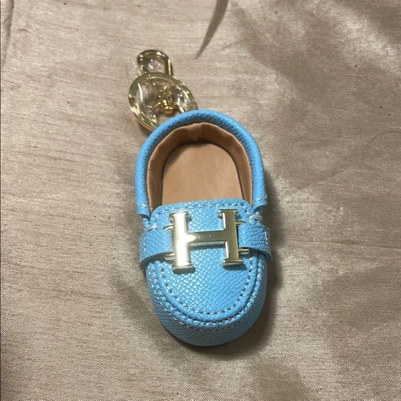 Blue Shoe Flat Loafer Gold Hardwear Keychain