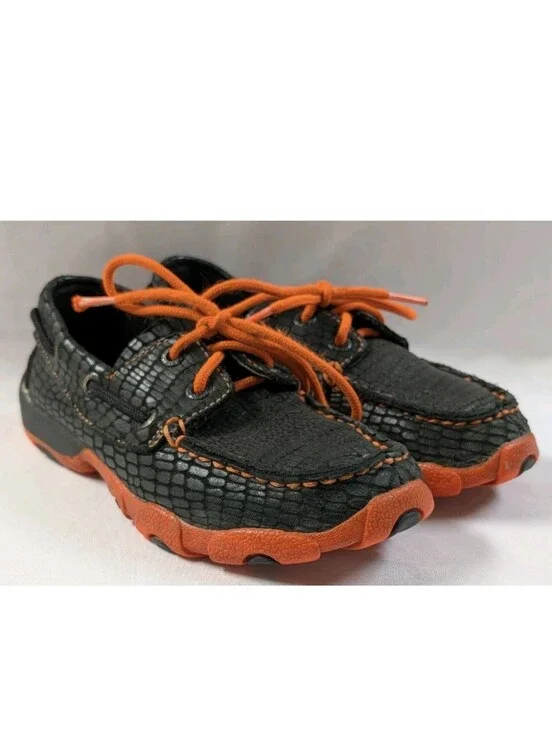 Twisted X Youth Boys Size 12 M YDM0024 Driving Mocs Black Orange Leather