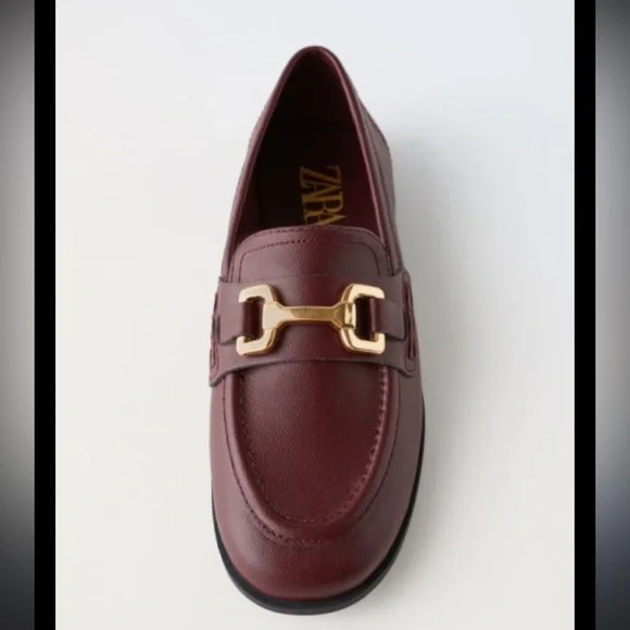 Zara Burgundy Loafers with Gold Buckle‎