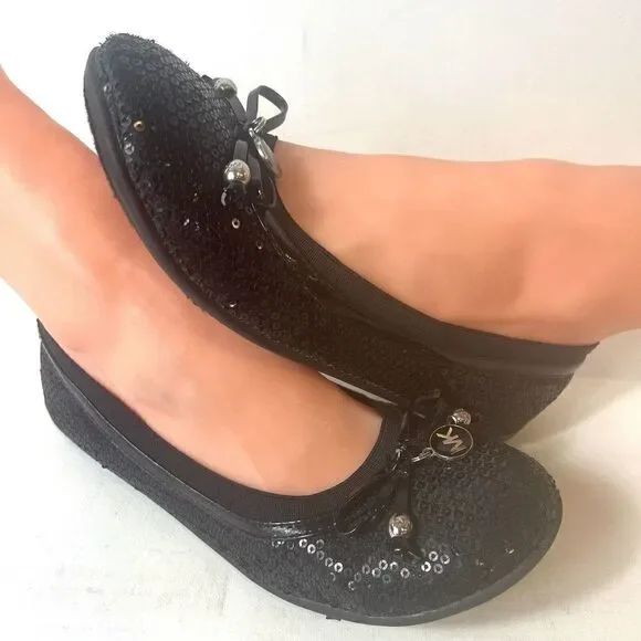 MICHAEL Michael Kors Women's Beaded Flats Youth Size 4 Comfort Shoe Black Loafer