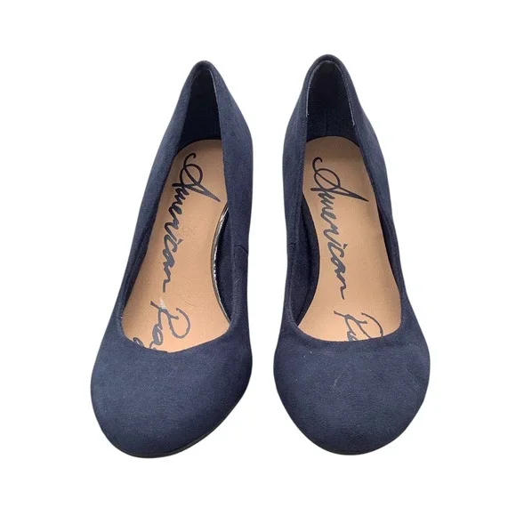 American Rag AFELIX Navy Blue Round Toe Pumps Womens Size 6M Faux Suede Heels