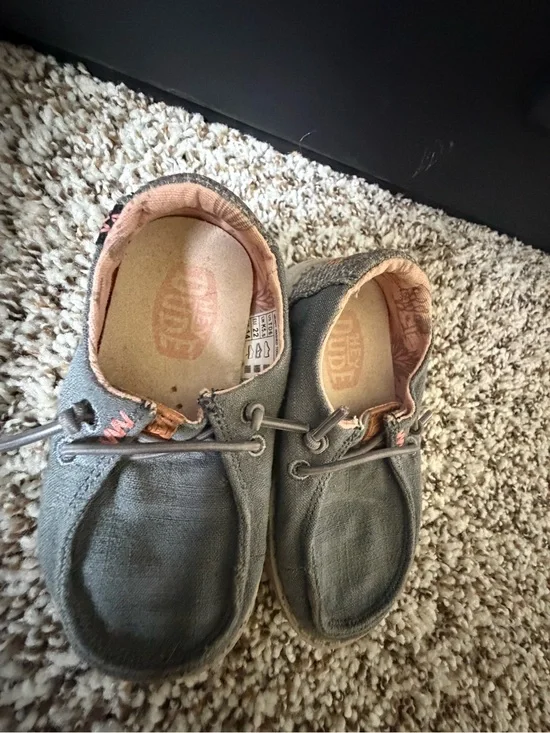 Hey Dude Kids Slip-On Moccasins in Olive with Pink Trim