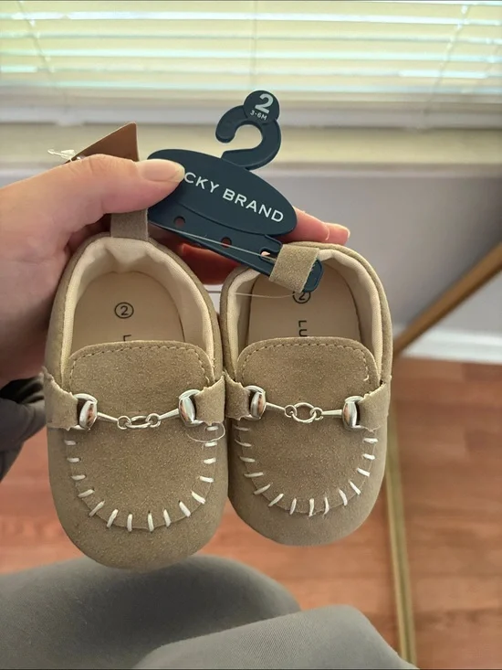 Lucky Brand Toddler Moccasins in Tan Suede with Metal Bit