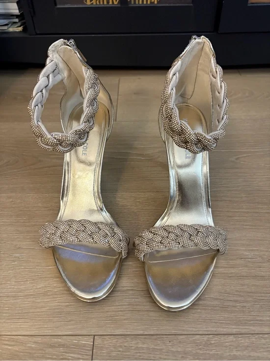 Kenneth Cole Braided Metallic Ankle-Strap Heels - Champagne