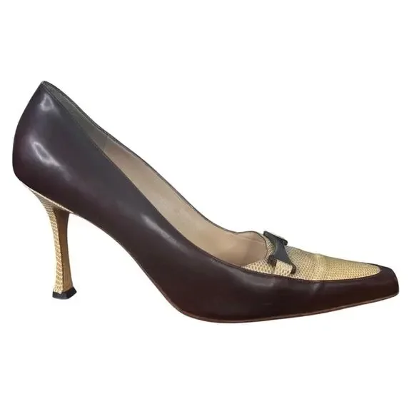 Vintage Manolo Blahnik Women's Brown Leather Pumps Size 38.5 US 7.5